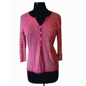 Sigrid Olsen Geometric Print Cardigan Pink Sequin